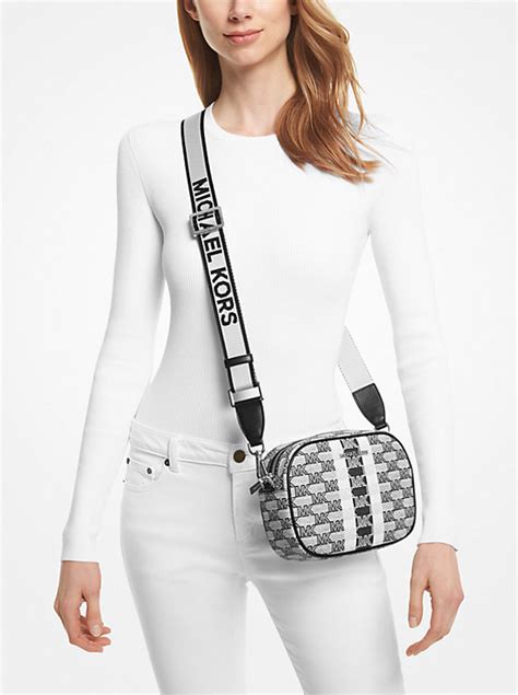 michael michael kors jet set medium logo stripe crossbody bag|Michael Kors extra small crossbody.